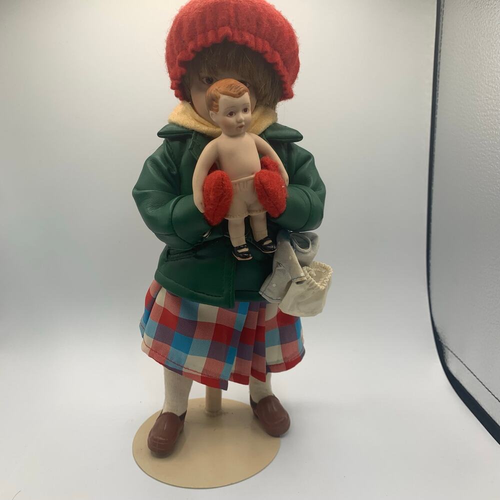 Vintage Norman Rockwell "Doctor and the Doll" Porcelain Collector Doll w/ Stand